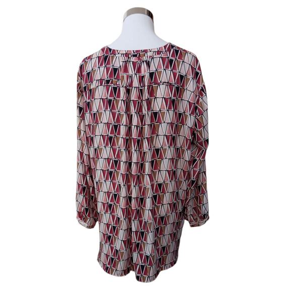 JM COLLECTION Dressy Blouse Top XL Pleated Back Career Office Event Geometric - Picture 2 of 11